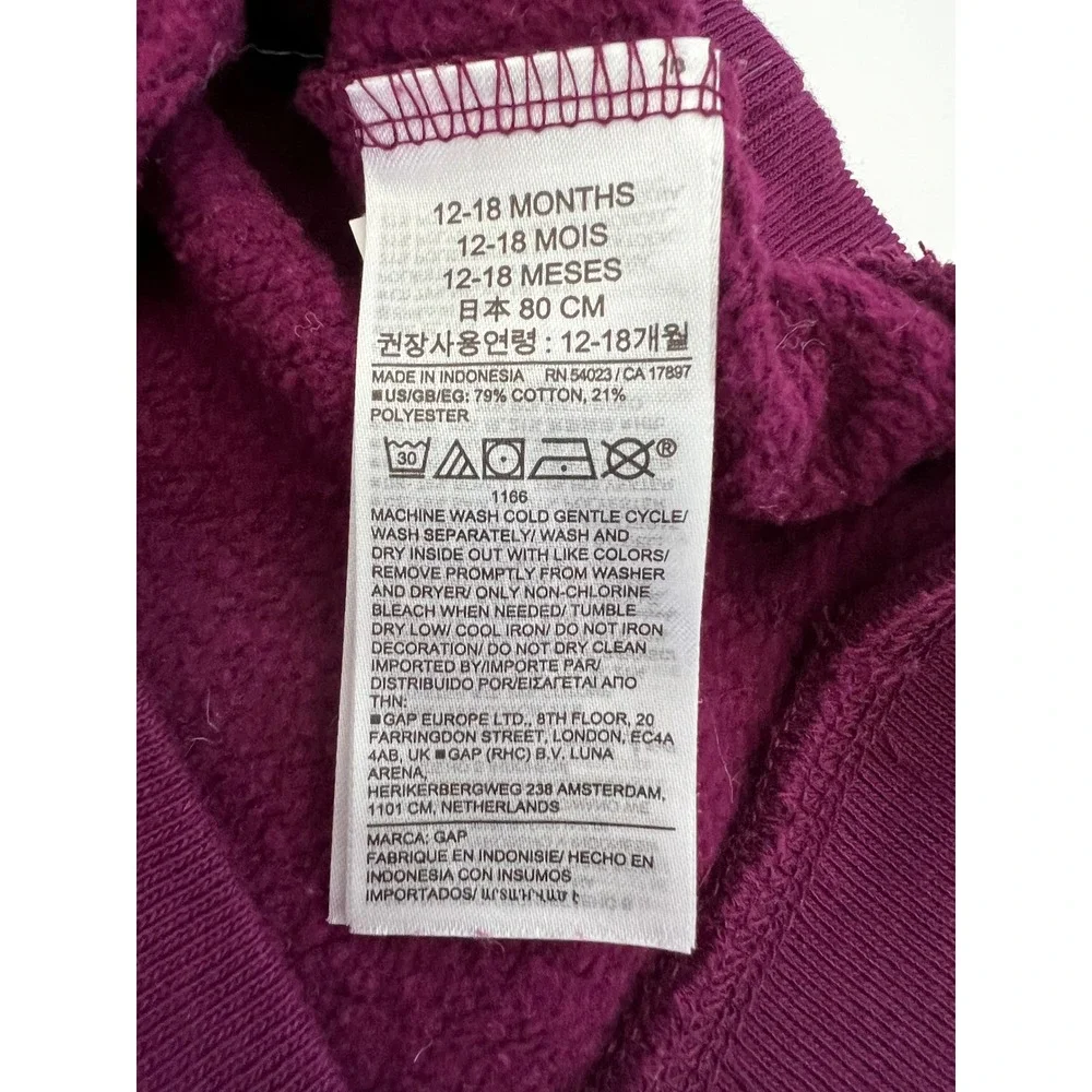 GAP Baby Girl's Crew Neck Sweatshirt Top Logo Active‎ Beach Plum 12-18 Months